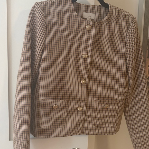Loft Women's Brown and Cream Checked Blazer size XS - Picture 2 of 3